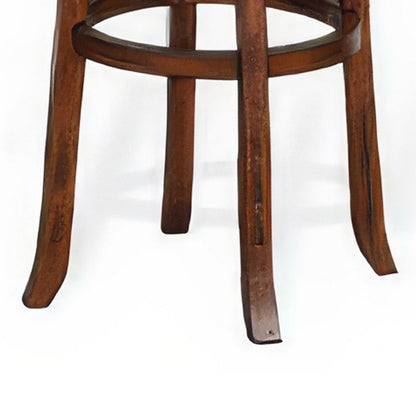Reggie Swivel Barstool Set of 2, Black Faux Leather, Brown Mahogany
