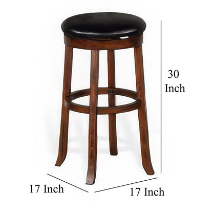 Reggie Swivel Barstool Set of 2, Black Faux Leather, Brown Mahogany