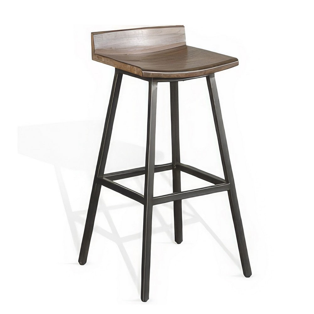 Yael Barstool Set of 2, Low Back, Black, Rustic Brown Mahogany 30 Inch