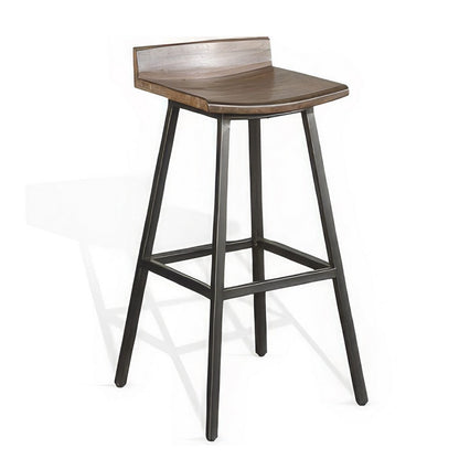 Yael Barstool Set of 2, Low Back, Black, Rustic Brown Mahogany 30 Inch