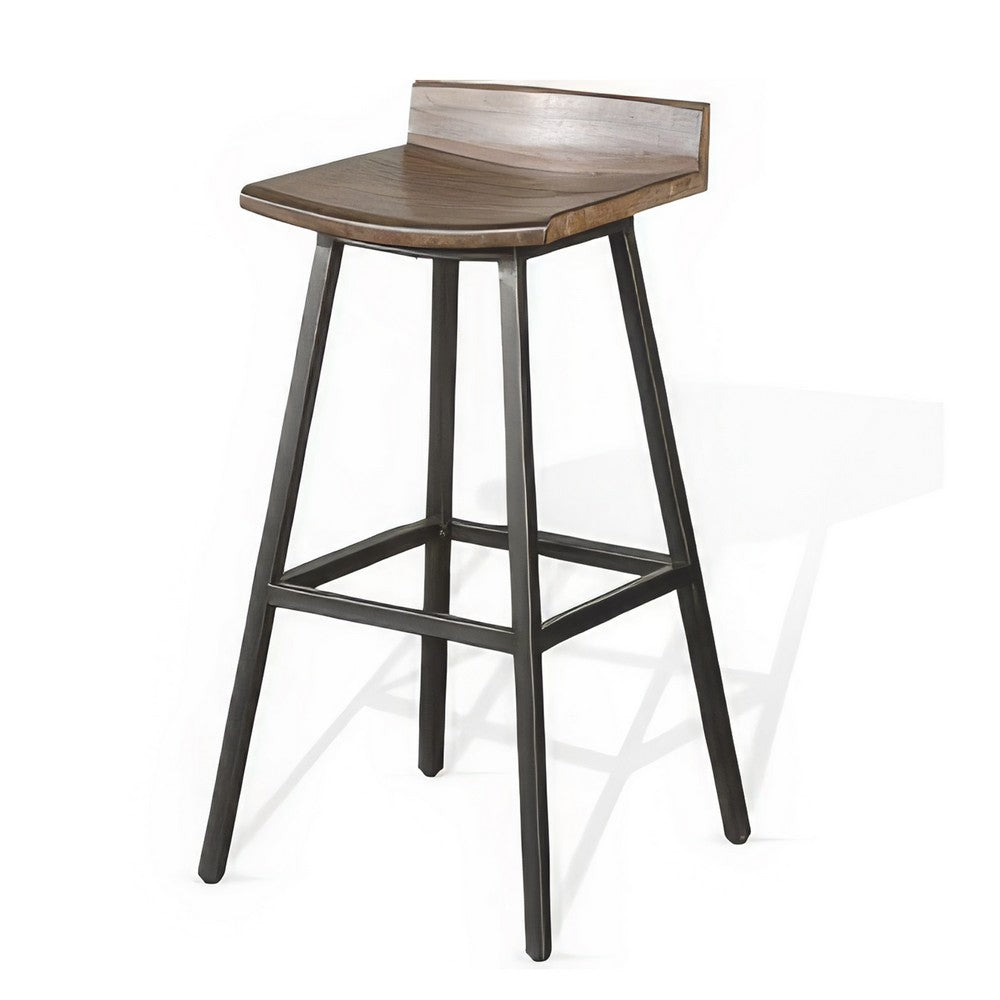 Yael Barstool Set of 2, Low Back, Black, Rustic Brown Mahogany 30 Inch