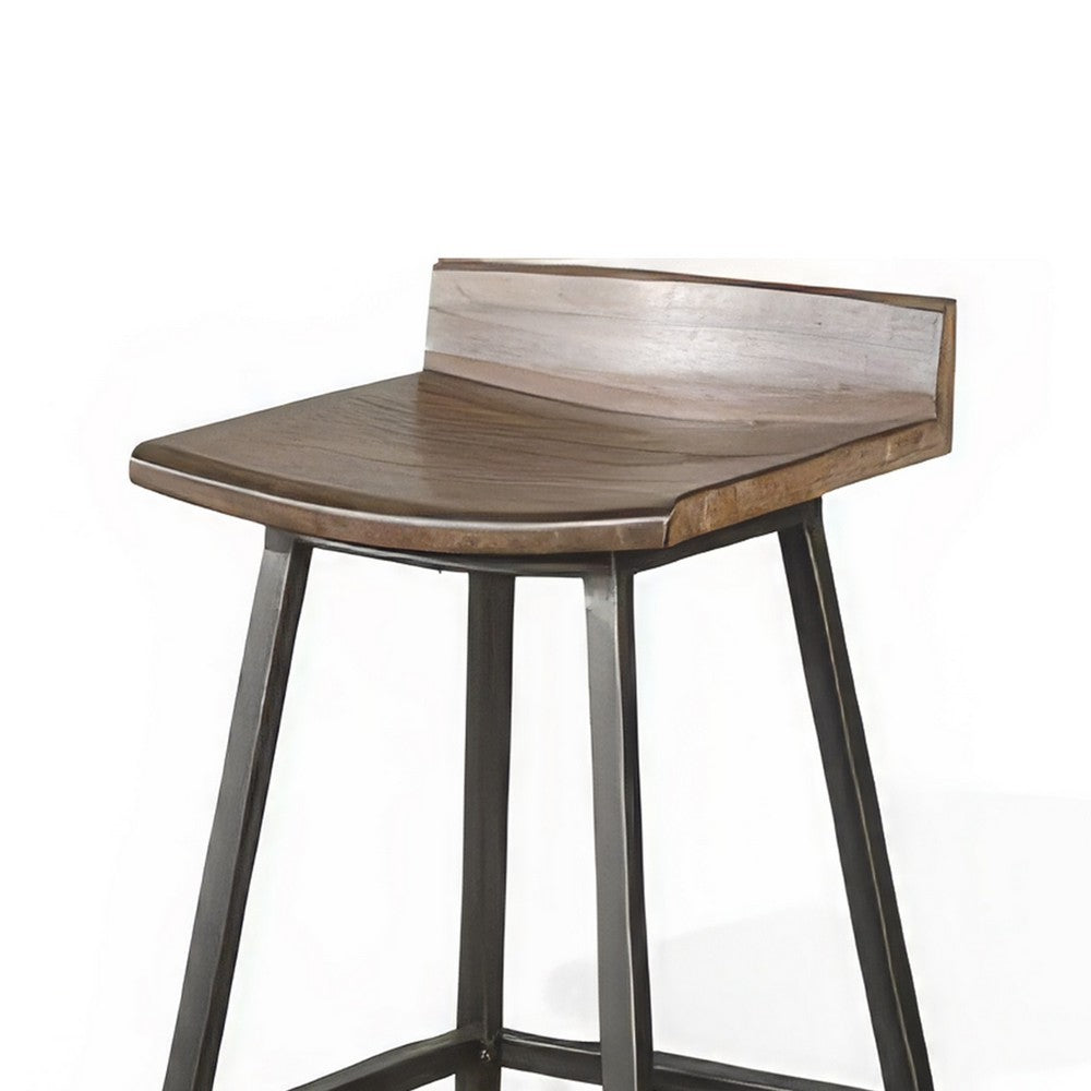 Yael Barstool Set of 2, Low Back, Black, Rustic Brown Mahogany 30 Inch
