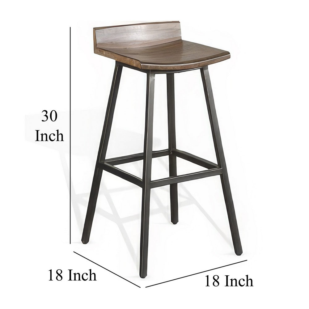 Yael Barstool Set of 2, Low Back, Black, Rustic Brown Mahogany 30 Inch