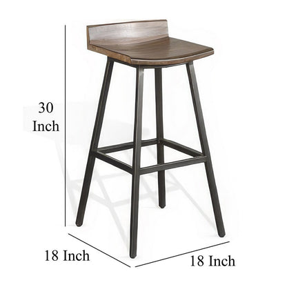 Yael Barstool Set of 2, Low Back, Black, Rustic Brown Mahogany 30 Inch
