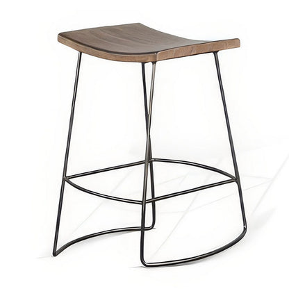 Yael Counter Stool Set of 2, Curved Seat, Rustic Brown Wood, 24 Inch