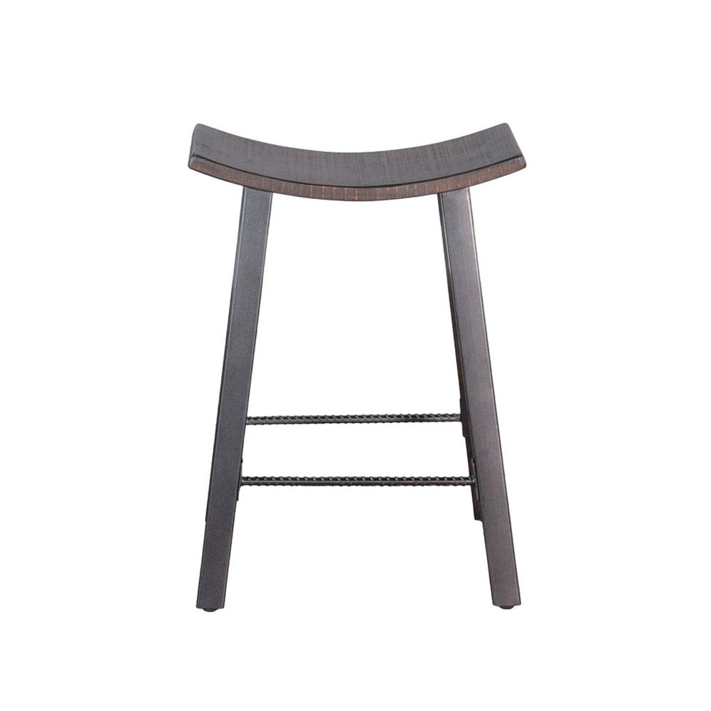 Flint Counter Stool Set of 2, Curved Dark Brown Mahogany, 24 Inch