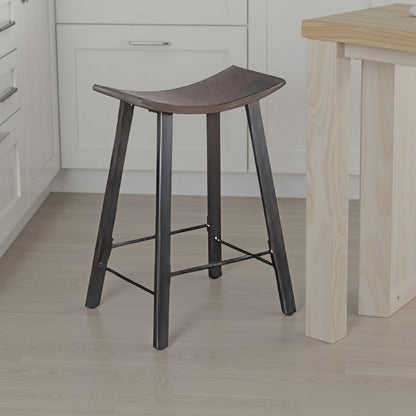 Flint Counter Stool Set of 2, Curved Dark Brown Mahogany, 24 Inch