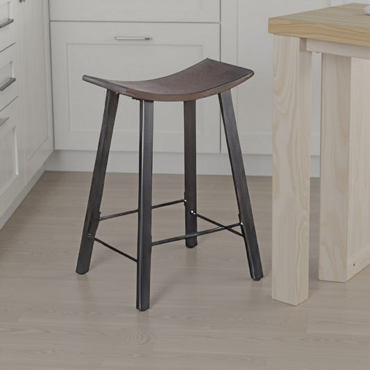 Flint Counter Stool Set of 2, Curved Dark Brown Mahogany, 24 Inch