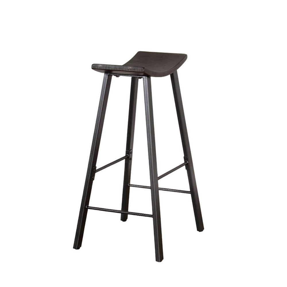 Zayle Barstool Set of 2, Black Angled Legs, Dark Brown Wood, 30 Inch