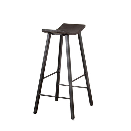 Zayle Barstool Set of 2, Black Angled Legs, Dark Brown Wood, 30 Inch