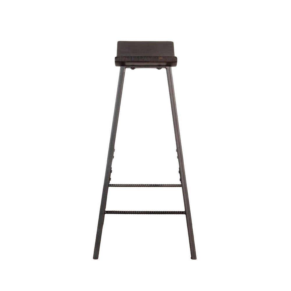 Zayle Barstool Set of 2, Black Angled Legs, Dark Brown Wood, 30 Inch