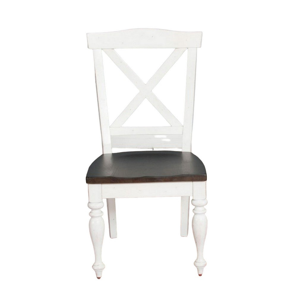 Orso Dining Side Chair Set of 2, Crossback, Brown Wood Seat, White