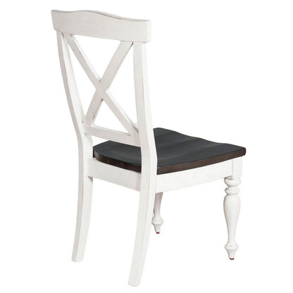 Orso Dining Side Chair Set of 2, Crossback, Brown Wood Seat, White