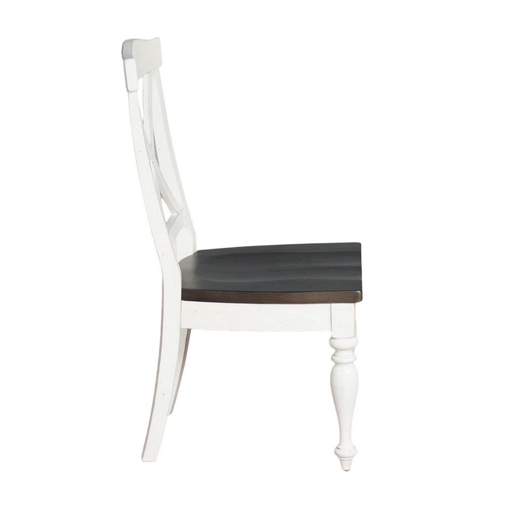 Orso Dining Side Chair Set of 2, Crossback, Brown Wood Seat, White