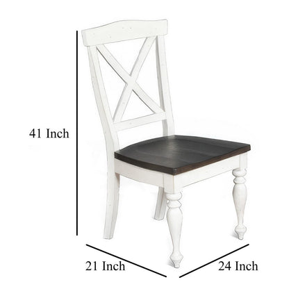 Orso Dining Side Chair Set of 2, Crossback, Brown Wood Seat, White