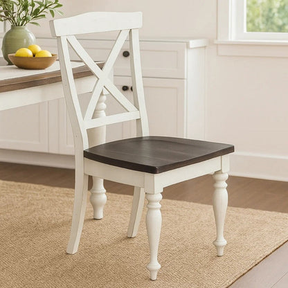 Orso Dining Side Chair Set of 2, Crossback, Brown Wood Seat, White