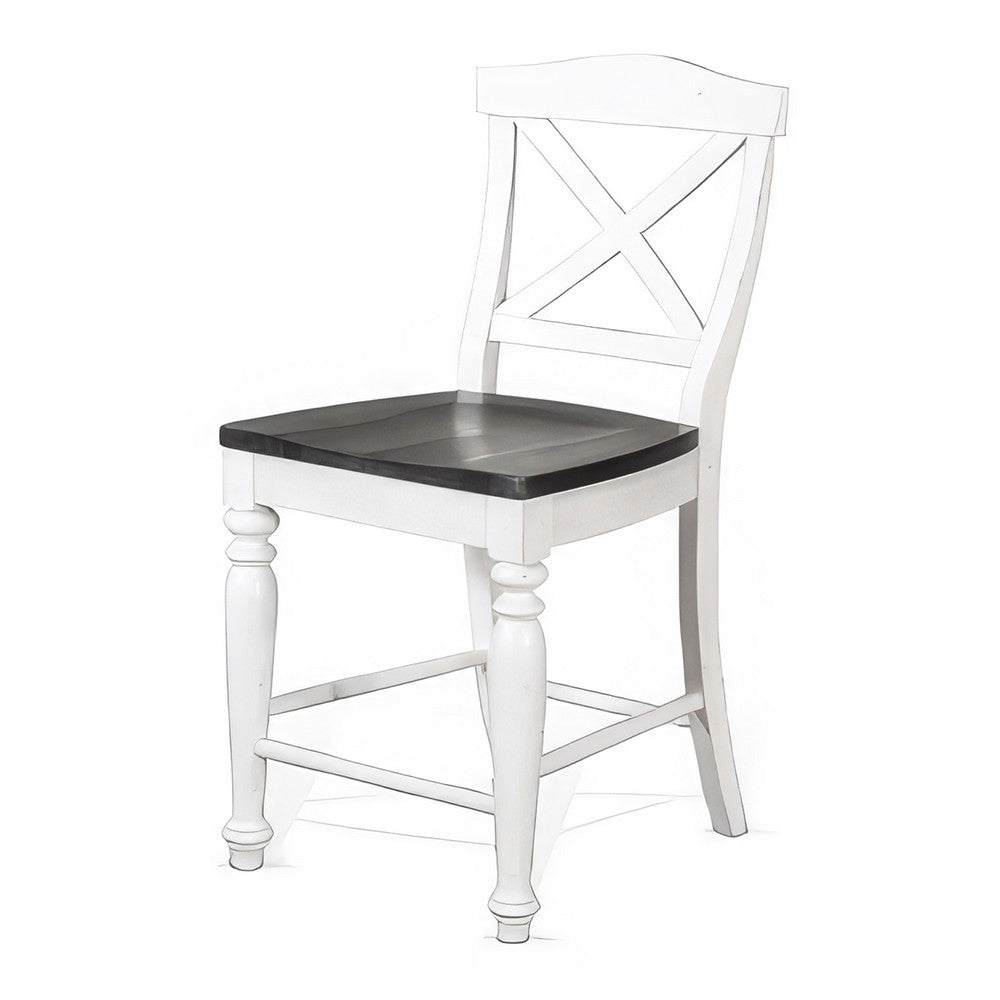 Orso Counter Stool Chair Set of 2, Crossback Dark Brown White Mahogany