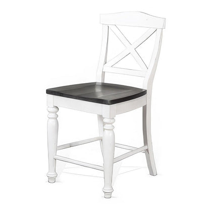 Orso Counter Stool Chair Set of 2, Crossback Dark Brown White Mahogany