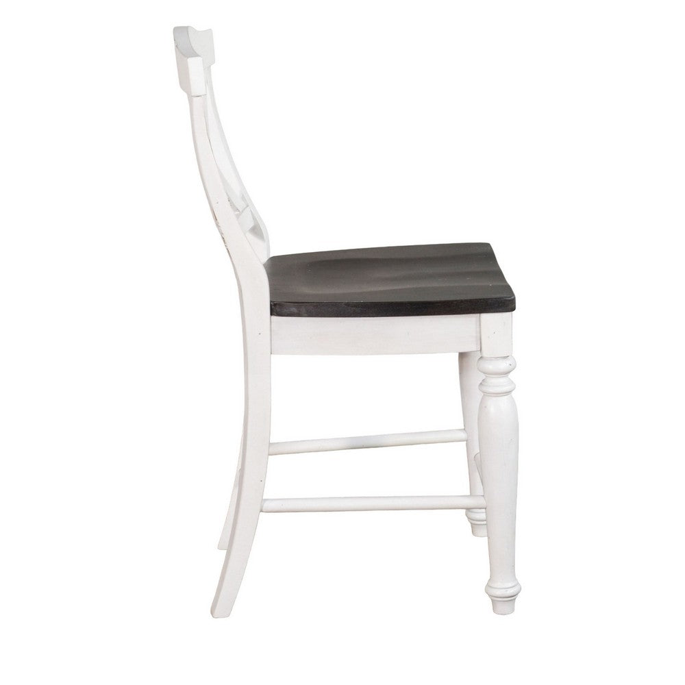 Orso Counter Stool Chair Set of 2, Crossback Dark Brown White Mahogany