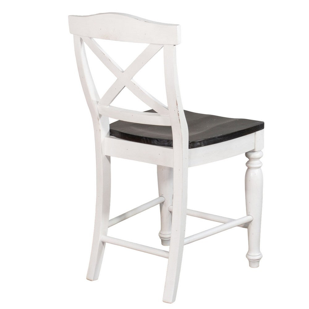 Orso Counter Stool Chair Set of 2, Crossback Dark Brown White Mahogany
