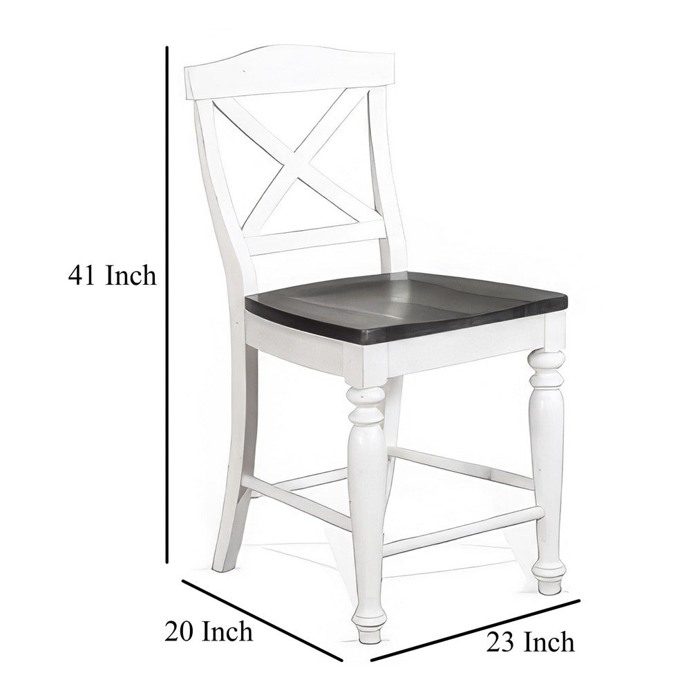 Orso Counter Stool Chair Set of 2, Crossback Dark Brown White Mahogany