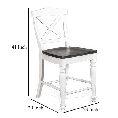 Orso Counter Stool Chair Set of 2, Crossback Dark Brown White Mahogany