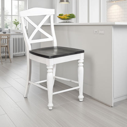 Orso Counter Stool Chair Set of 2, Crossback Dark Brown White Mahogany