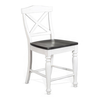 Orso Counter Stool Chair Set of 2, Crossback Dark Brown White Mahogany