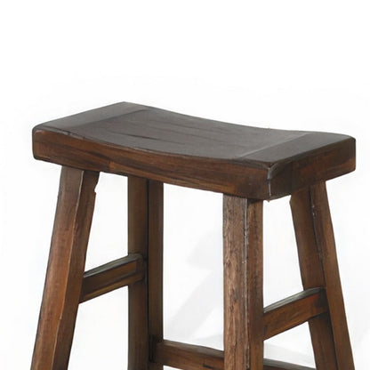 Odel Counter Stool Set of 2, Saddle Seat, Dark Brown Mahogany Wood