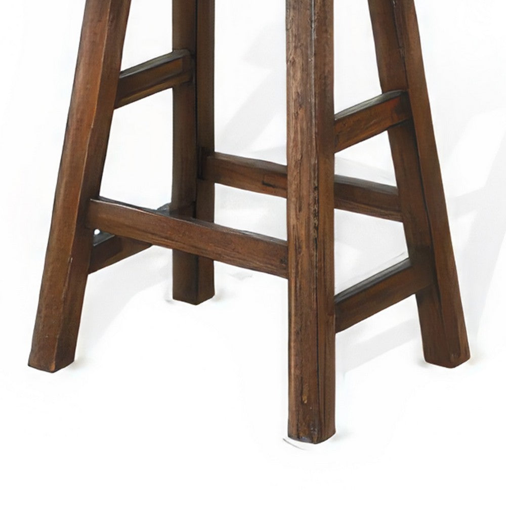 Odel Counter Stool Set of 2, Saddle Seat, Dark Brown Mahogany Wood
