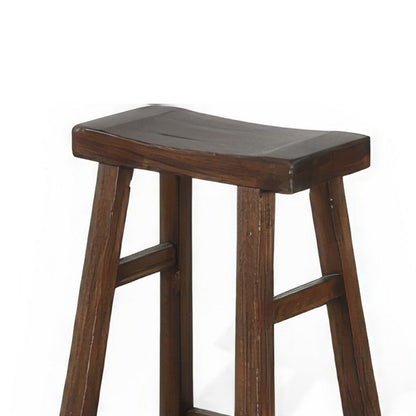Odel Barstool Set of 2, Saddle Seat, Dark Brown Mahogany Wood, 30 Inch