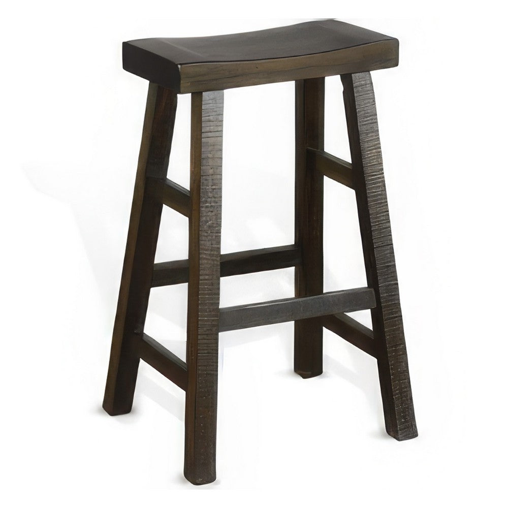 Flint Barstool Set of 2, Saddle Seat, Distressed Dark Brown Mahogany