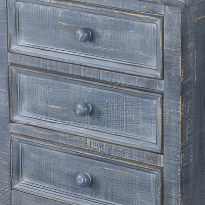 Rena Side End Table with 3 Drawers, 19 Inch Rustic Blue Mahogany Wood