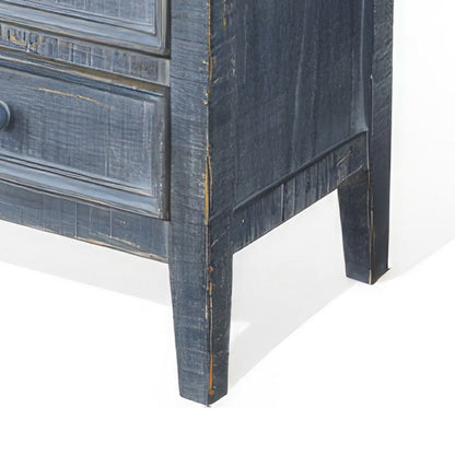 Rena Side End Table with 3 Drawers, 19 Inch Rustic Blue Mahogany Wood