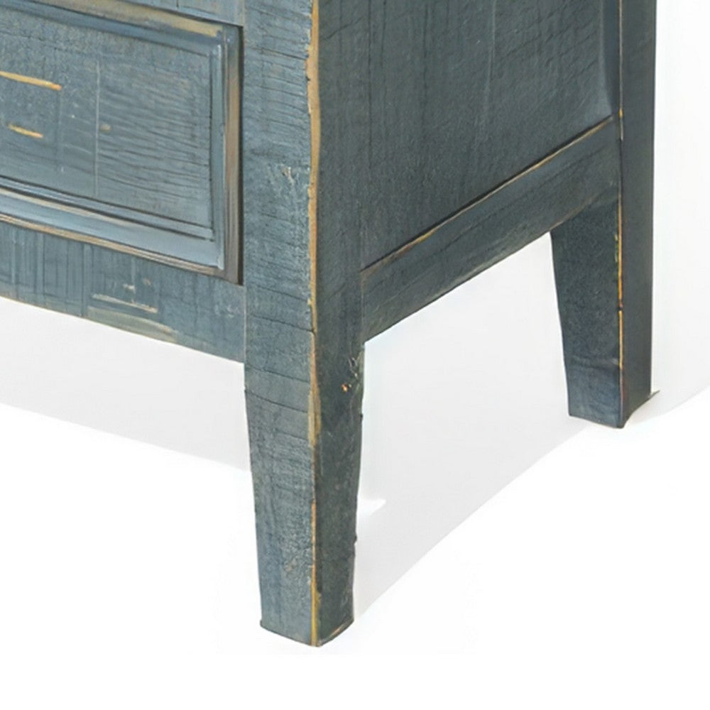Rena Side End Table with 3 Drawers, 19 Inch Rustic Green Mahogany Wood