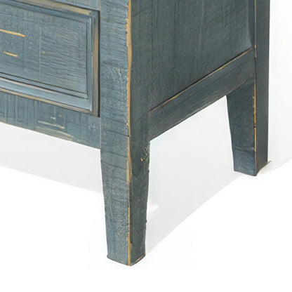 Rena Side End Table with 3 Drawers, 19 Inch Rustic Green Mahogany Wood