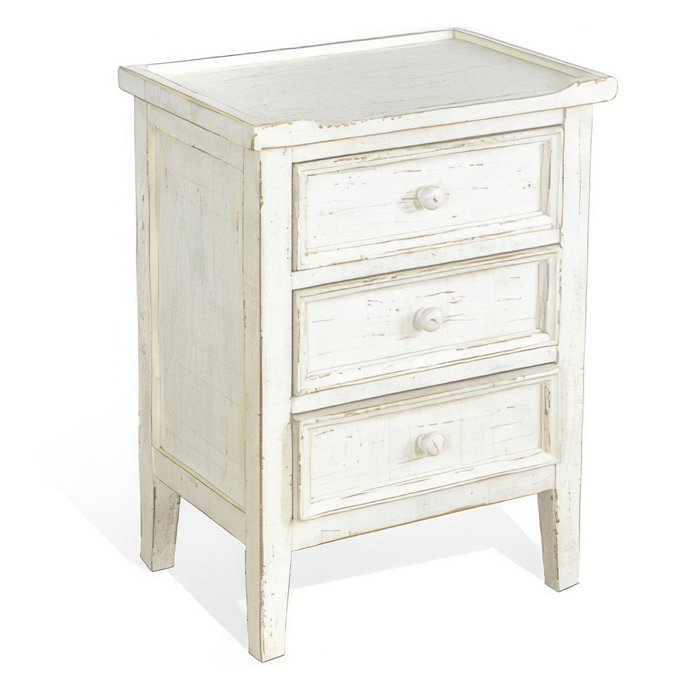 Rena Side End Table with 3 Drawers, 28 Inch Rustic Mahogany Wood – White