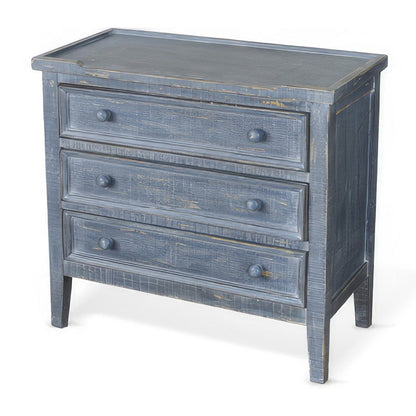 Rena Side End Table with 3 Drawers, 28 Inch Rustic Blue Mahogany Wood