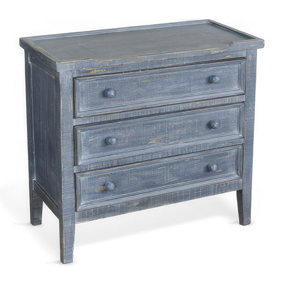 Rena Side End Table with 3 Drawers, 28 Inch Rustic Blue Mahogany Wood