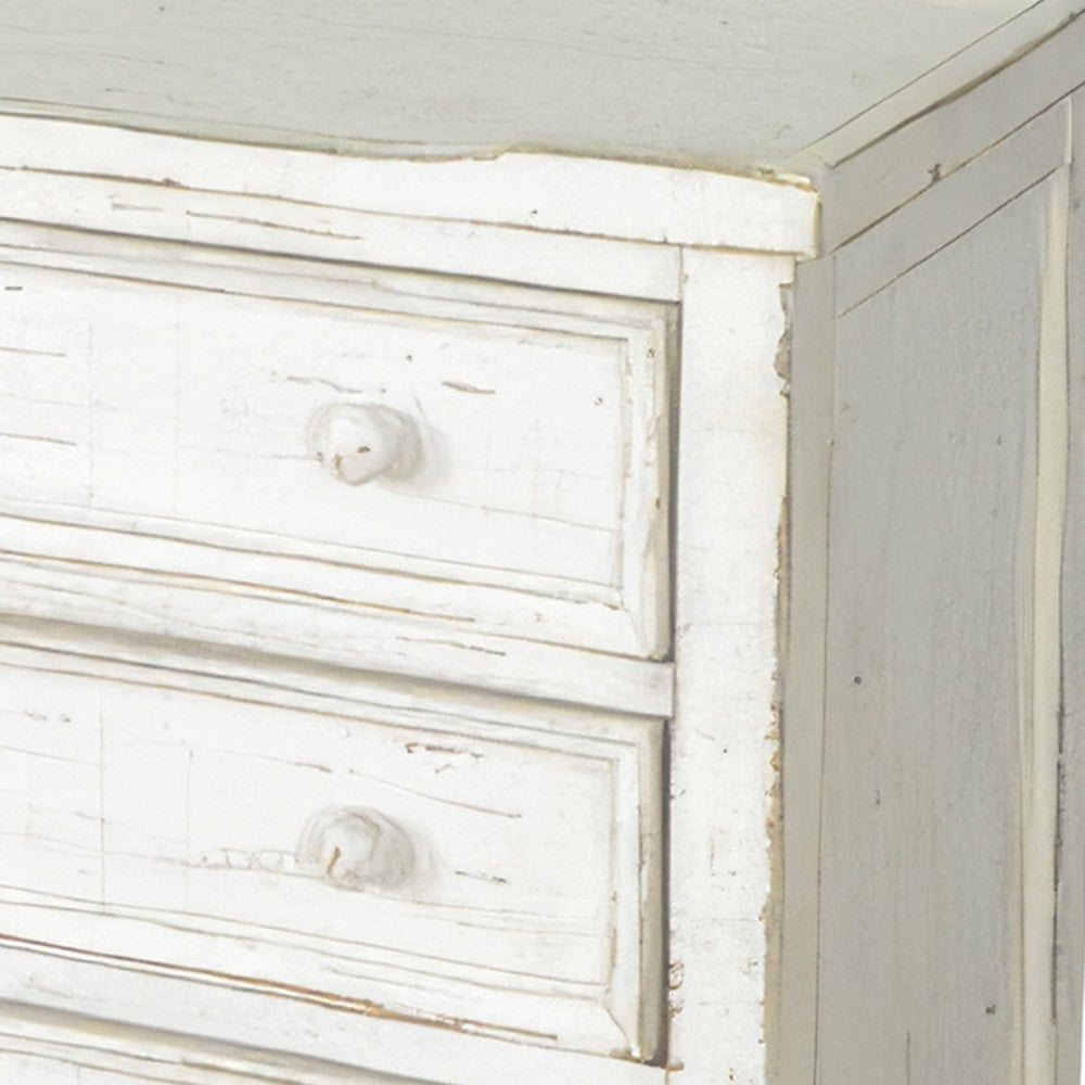Rena Side End Table with 3 Drawers, 28 Inch Rustic White Mahogany Wood