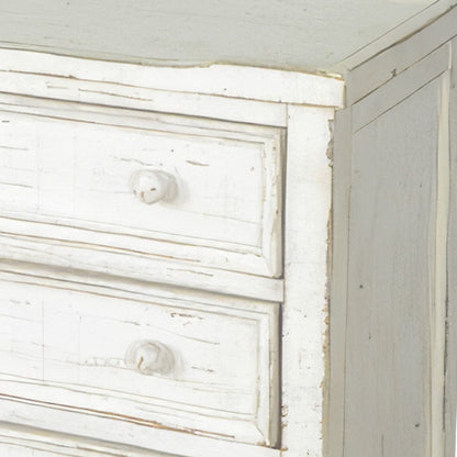Rena Side End Table with 3 Drawers, 28 Inch Rustic White Mahogany Wood
