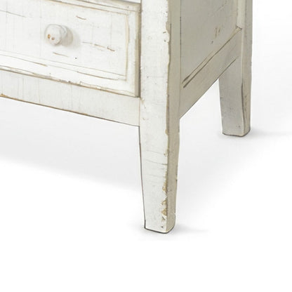 Rena Side End Table with 3 Drawers, 28 Inch Rustic White Mahogany Wood