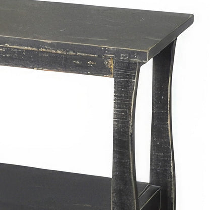Rena Side End Table with Scallop Trim, 28 Inch Rustic Black Mahogany