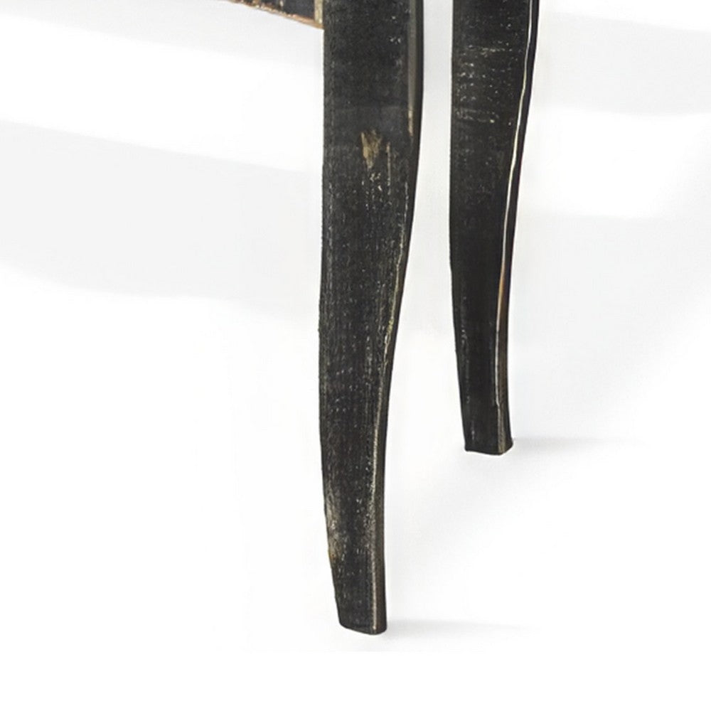 Rena Side End Table with Scallop Trim, 28 Inch Rustic Black Mahogany