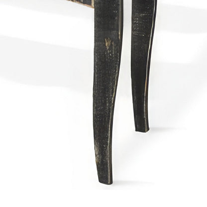 Rena Side End Table with Scallop Trim, 28 Inch Rustic Black Mahogany