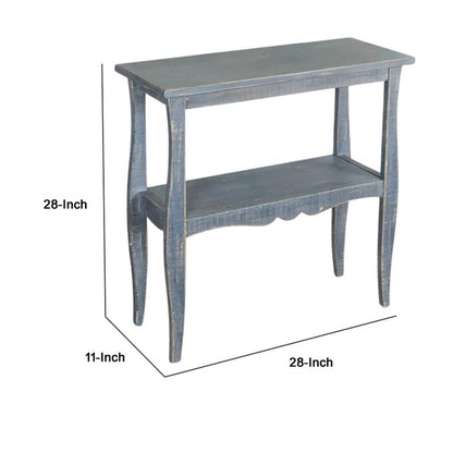 Rena Side End Table, Scallop Trim, 28 Inch Distressed Blue Mahogany
