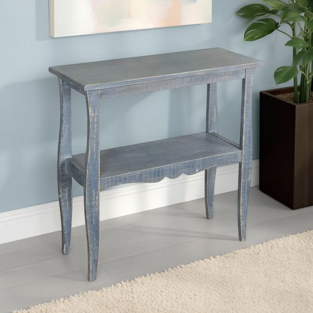 Rena Side End Table, Scallop Trim, 28 Inch Distressed Mahogany – Blue