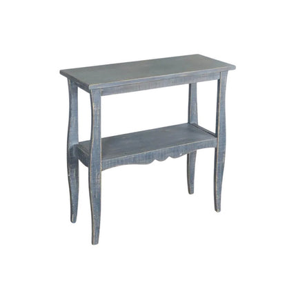 Rena Side End Table, Scallop Trim, 28 Inch Distressed Blue Mahogany