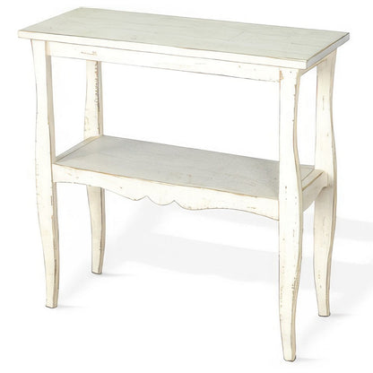 Rena Side End Table, Scallop Trim, 28 Inch Distressed White Mahogany