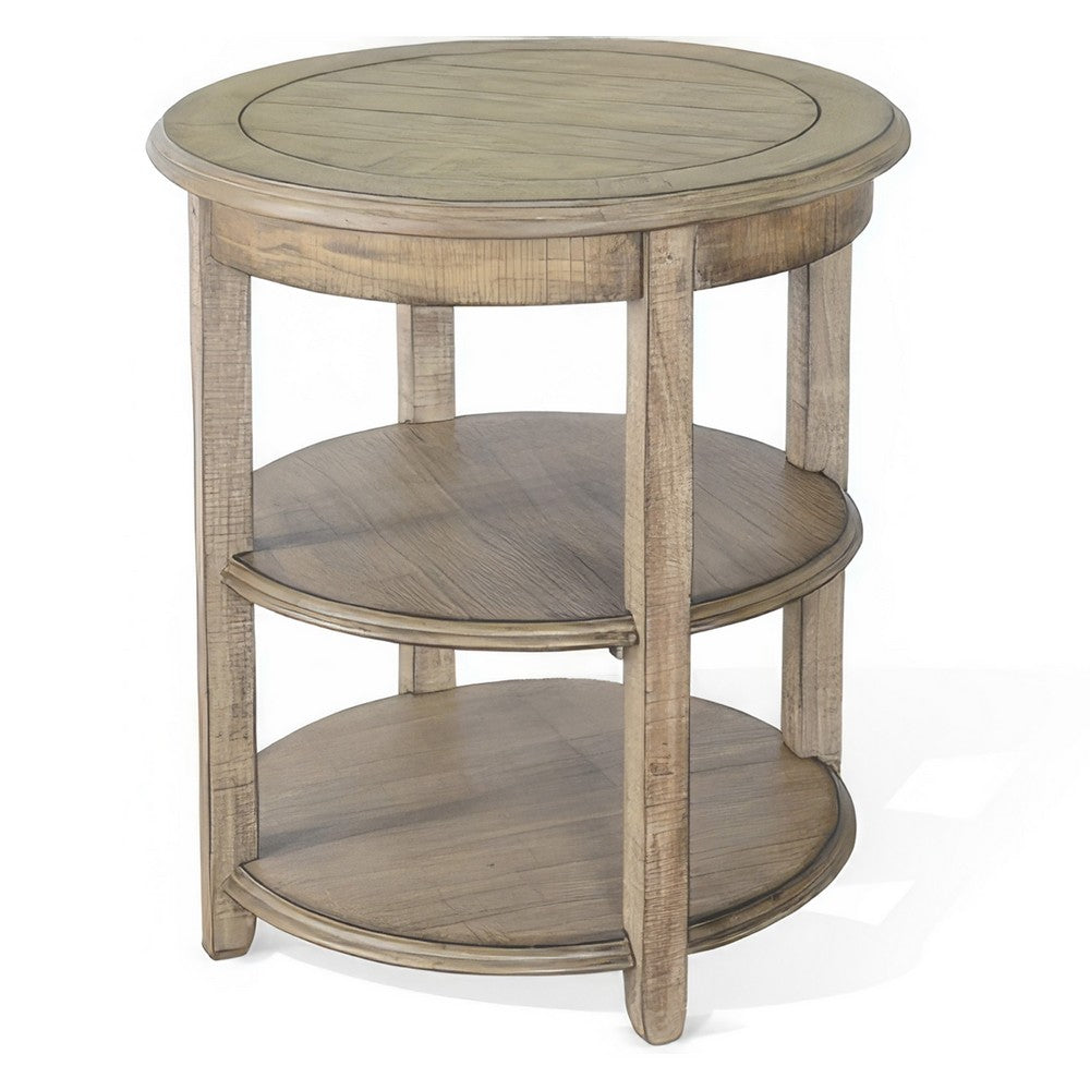 Rena Side End Table, 2 Shelves, 24 Inch Plank Light Brown Mahogany